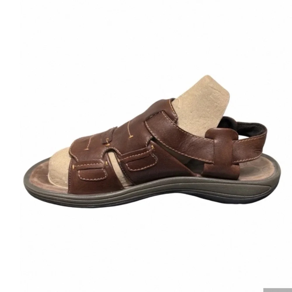 Merrell Sandals Mens 9 New Delhi Brown Leather Open Toe Buckle EUC